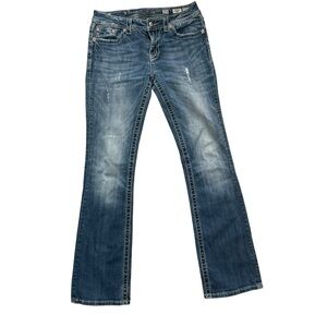 Miss Me Dark Wash Midrise Bootcut Jeans Size 30 Embroidered Back Pockets